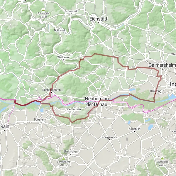 Karten-Miniaturansicht der Radinspiration "Entdecke die Natur entlang des Donau-Radwegs" in Schwaben, Germany. Erstellt vom Tarmacs.app-Routenplaner für Radtouren