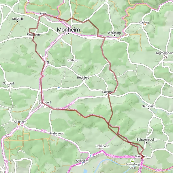 Karten-Miniaturansicht der Radinspiration "Gravelabenteuer Itzing Route" in Schwaben, Germany. Erstellt vom Tarmacs.app-Routenplaner für Radtouren