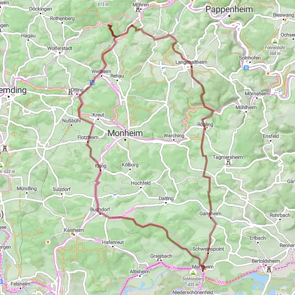 Karten-Miniaturansicht der Radinspiration "Erkunde Schlossberg und Rögling auf dem Fahrrad" in Schwaben, Germany. Erstellt vom Tarmacs.app-Routenplaner für Radtouren