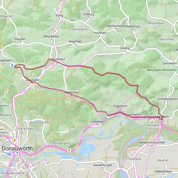 Karten-Miniaturansicht der Radinspiration "Ein Ausflug nach Kaisheim und Buchdorf" in Schwaben, Germany. Erstellt vom Tarmacs.app-Routenplaner für Radtouren