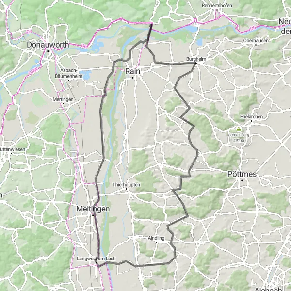 Karten-Miniaturansicht der Radinspiration "Schwäbische Felder und Wiesen Tour" in Schwaben, Germany. Erstellt vom Tarmacs.app-Routenplaner für Radtouren