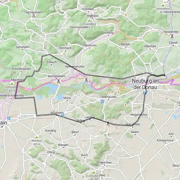 Karten-Miniaturansicht der Radinspiration "Schwabenländle Rennertshofen Route" in Schwaben, Germany. Erstellt vom Tarmacs.app-Routenplaner für Radtouren