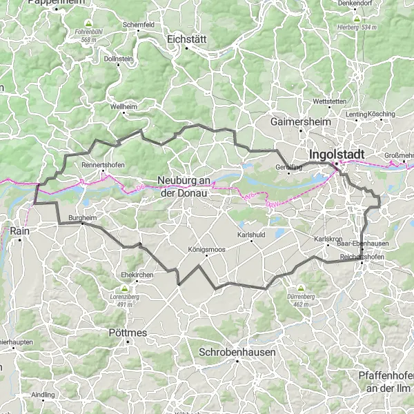 Karten-Miniaturansicht der Radinspiration "Road-Abenteuer rund um Marxheim" in Schwaben, Germany. Erstellt vom Tarmacs.app-Routenplaner für Radtouren