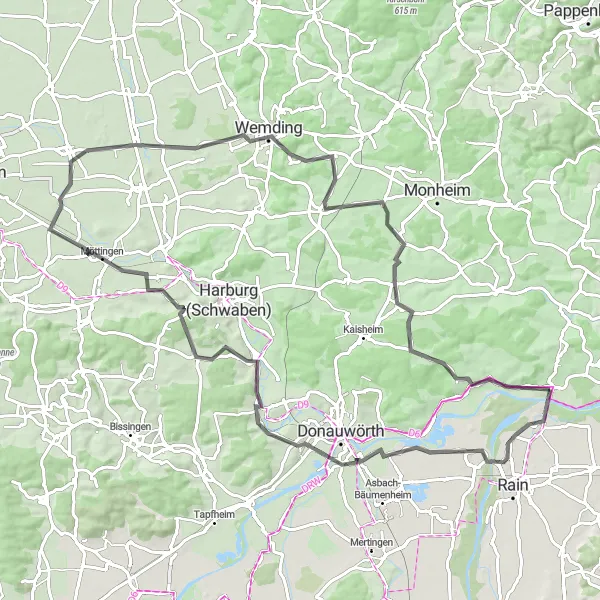 Karten-Miniaturansicht der Radinspiration "Herausfordernde Road-Tour durch Schwaben" in Schwaben, Germany. Erstellt vom Tarmacs.app-Routenplaner für Radtouren
