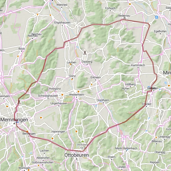 Map miniature of "The Amendingen Adventure" cycling inspiration in Schwaben, Germany. Generated by Tarmacs.app cycling route planner