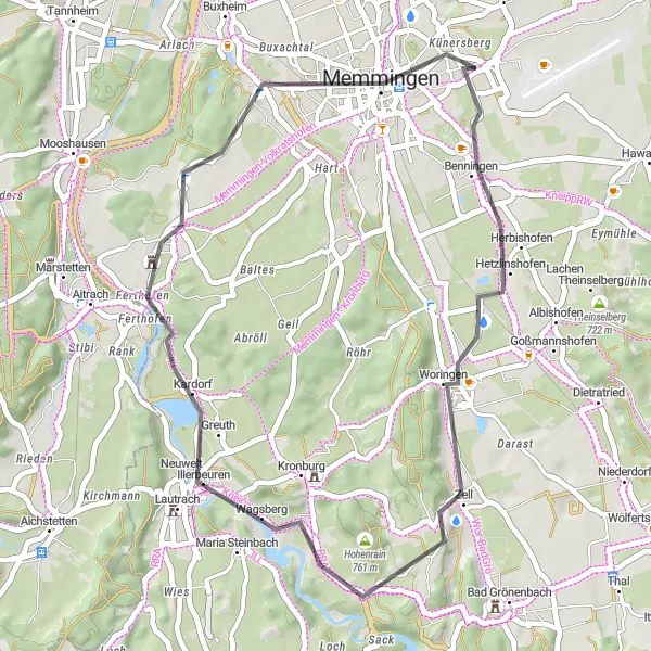 Karten-Miniaturansicht der Radinspiration "Benningen-Lautrach-Rundweg" in Schwaben, Germany. Erstellt vom Tarmacs.app-Routenplaner für Radtouren