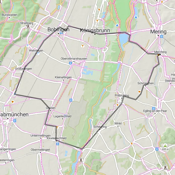 Map miniature of "The Scenic Road Tour" cycling inspiration in Schwaben, Germany. Generated by Tarmacs.app cycling route planner