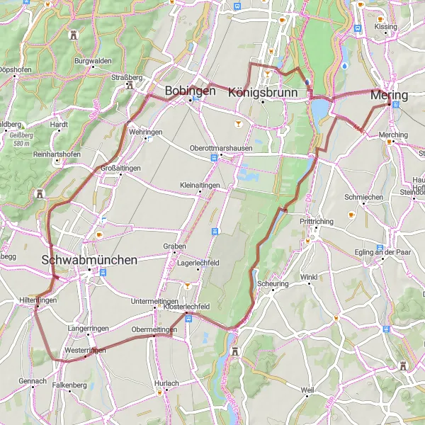 Map miniature of "Gravel Adventure Loop" cycling inspiration in Schwaben, Germany. Generated by Tarmacs.app cycling route planner