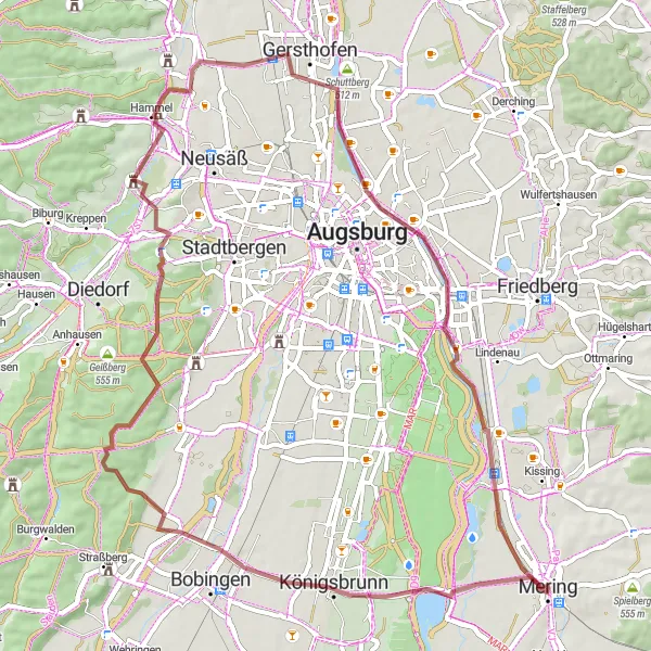 Karten-Miniaturansicht der Radinspiration "Erkundungstour mit dem Gravelbike" in Schwaben, Germany. Erstellt vom Tarmacs.app-Routenplaner für Radtouren