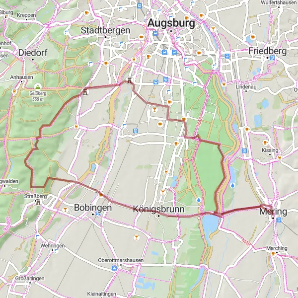 Map miniature of "Bavarian Countryside Escape" cycling inspiration in Schwaben, Germany. Generated by Tarmacs.app cycling route planner