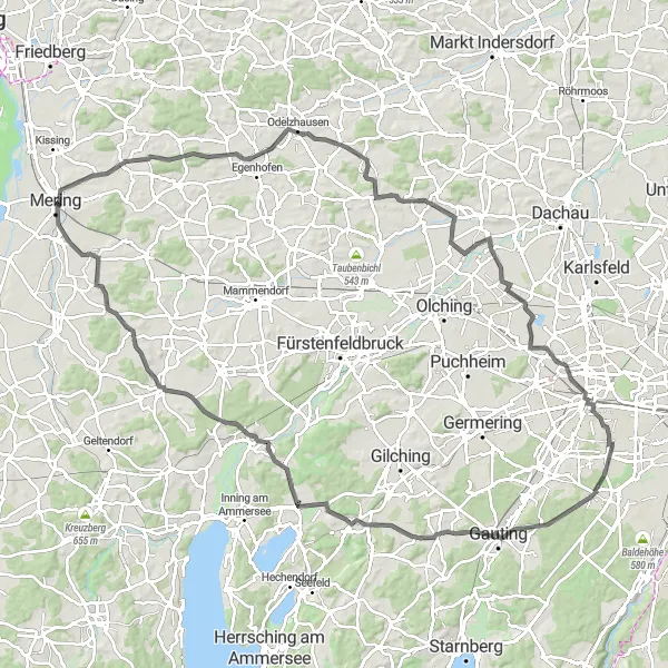 Karten-Miniaturansicht der Radinspiration "Rund um Mering und Umgebung" in Schwaben, Germany. Erstellt vom Tarmacs.app-Routenplaner für Radtouren