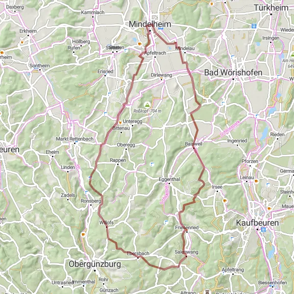 Map miniature of "Osterlauchdorf-Holzheuer Höhe loop" cycling inspiration in Schwaben, Germany. Generated by Tarmacs.app cycling route planner