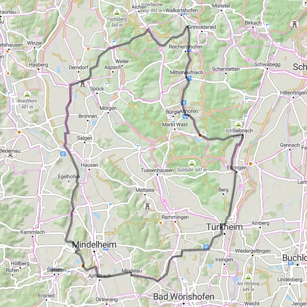 Map miniature of "Discover Bronnerlehe and Dorschhausen" cycling inspiration in Schwaben, Germany. Generated by Tarmacs.app cycling route planner