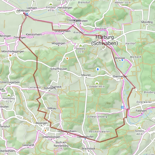 Map miniature of "The Gravel Adventure" cycling inspiration in Schwaben, Germany. Generated by Tarmacs.app cycling route planner