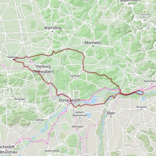 Map miniature of "Scenic Loop" cycling inspiration in Schwaben, Germany. Generated by Tarmacs.app cycling route planner