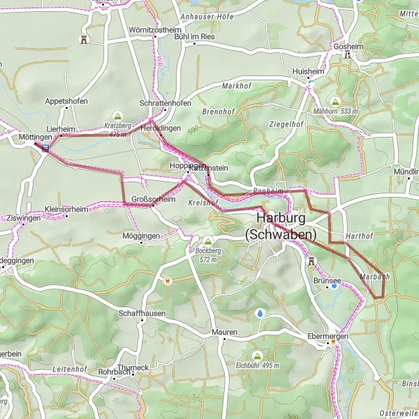 Map miniature of "Historic Route" cycling inspiration in Schwaben, Germany. Generated by Tarmacs.app cycling route planner