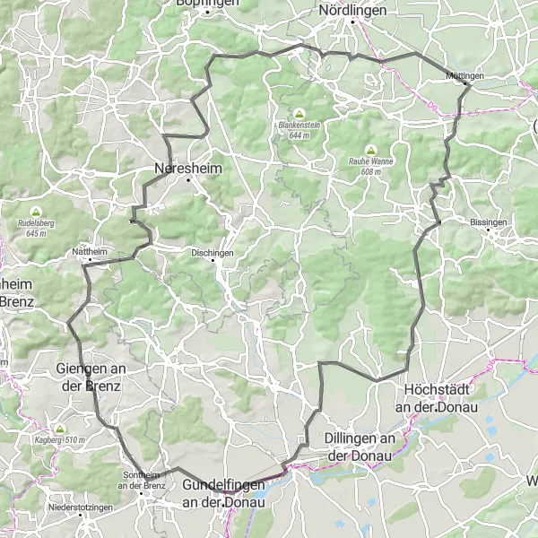 Map miniature of "Schwäbische Alps Adventure" cycling inspiration in Schwaben, Germany. Generated by Tarmacs.app cycling route planner