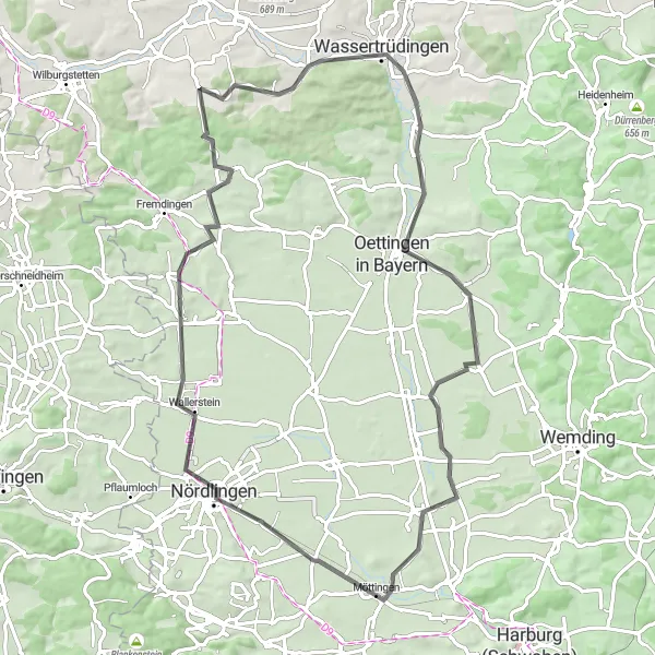 Map miniature of "Journey through Schwaben" cycling inspiration in Schwaben, Germany. Generated by Tarmacs.app cycling route planner