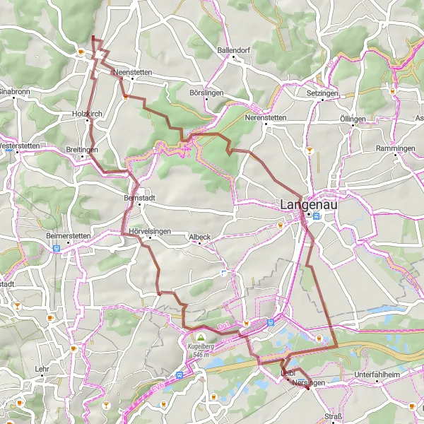 Map miniature of "Gravel Adventure to Leibi" cycling inspiration in Schwaben, Germany. Generated by Tarmacs.app cycling route planner