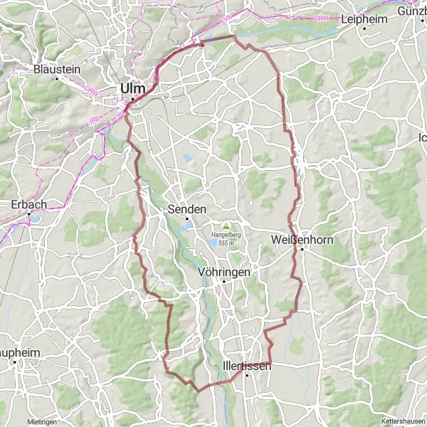 Map miniature of "Scenic Gravel Tour" cycling inspiration in Schwaben, Germany. Generated by Tarmacs.app cycling route planner