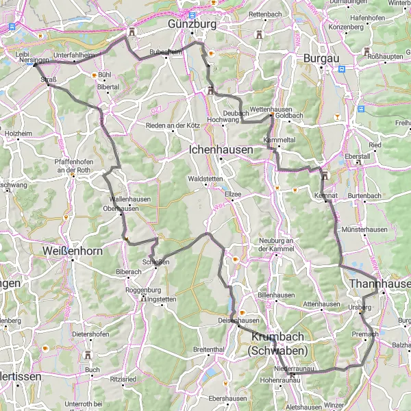 Map miniature of "Cycling Tour to Silheim" cycling inspiration in Schwaben, Germany. Generated by Tarmacs.app cycling route planner