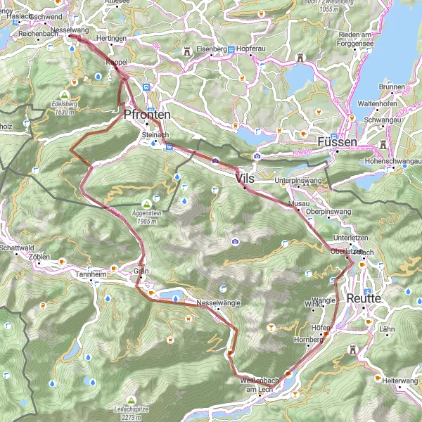 Karten-Miniaturansicht der Radinspiration "Rundtour um Nesselwang und Umgebung" in Schwaben, Germany. Erstellt vom Tarmacs.app-Routenplaner für Radtouren