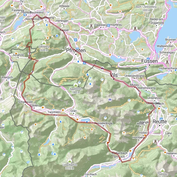 Karten-Miniaturansicht der Radinspiration "Große Gravel Tour durch Schwaben" in Schwaben, Germany. Erstellt vom Tarmacs.app-Routenplaner für Radtouren
