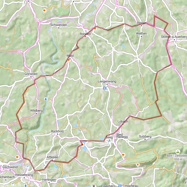 Karten-Miniaturansicht der Radinspiration "Gravel-Tour im Allgäu" in Schwaben, Germany. Erstellt vom Tarmacs.app-Routenplaner für Radtouren