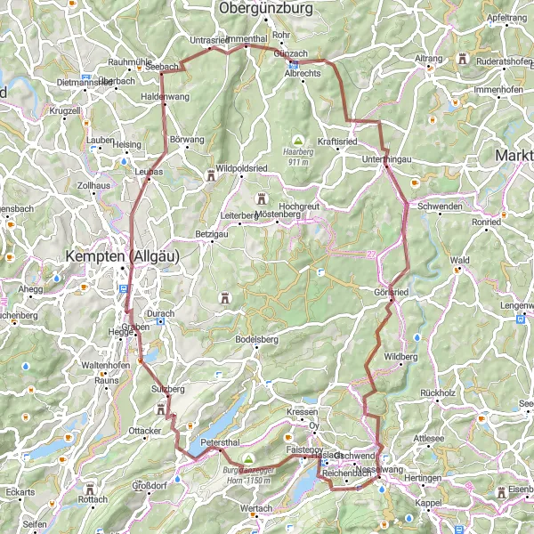 Karten-Miniaturansicht der Radinspiration "Panoramablicke und Naturerlebnisse" in Schwaben, Germany. Erstellt vom Tarmacs.app-Routenplaner für Radtouren
