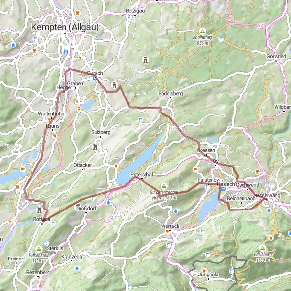 Karten-Miniaturansicht der Radinspiration "Bayerische Landschaftsimpressionen" in Schwaben, Germany. Erstellt vom Tarmacs.app-Routenplaner für Radtouren
