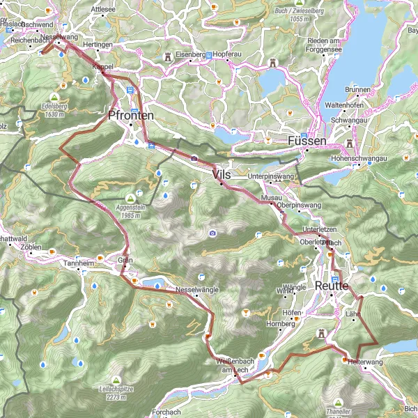 Karten-Miniaturansicht der Radinspiration "Abenteuerliche Gravel-Tour durch die Alpen" in Schwaben, Germany. Erstellt vom Tarmacs.app-Routenplaner für Radtouren