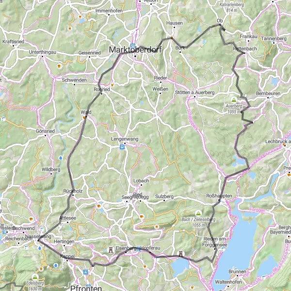 Karten-Miniaturansicht der Radinspiration "Alpen-Rundtour durch das Allgäu" in Schwaben, Germany. Erstellt vom Tarmacs.app-Routenplaner für Radtouren