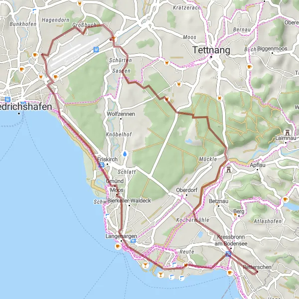 Map miniature of "Nonnenhorn to Langenargen Loop" cycling inspiration in Schwaben, Germany. Generated by Tarmacs.app cycling route planner