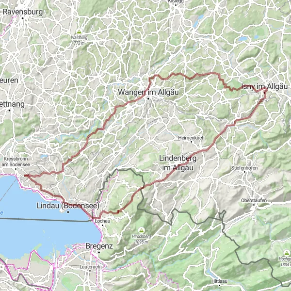 Map miniature of "Scenic Allgäu Adventure" cycling inspiration in Schwaben, Germany. Generated by Tarmacs.app cycling route planner