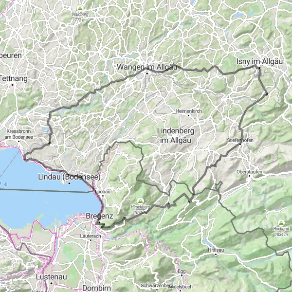 Map miniature of "Nonnenhorn to Bregenz Epic" cycling inspiration in Schwaben, Germany. Generated by Tarmacs.app cycling route planner