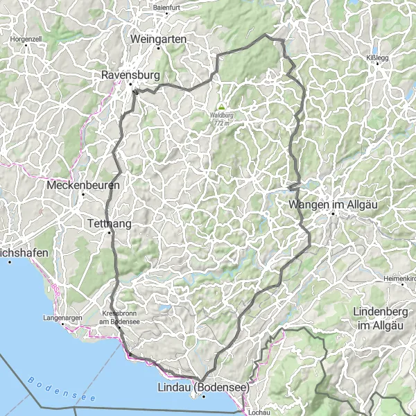 Map miniature of "Nonnenhorn to Bad Schachen Tour" cycling inspiration in Schwaben, Germany. Generated by Tarmacs.app cycling route planner