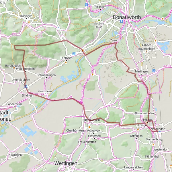 Karten-Miniaturansicht der Radinspiration "Rundtour um Nordendorf" in Schwaben, Germany. Erstellt vom Tarmacs.app-Routenplaner für Radtouren