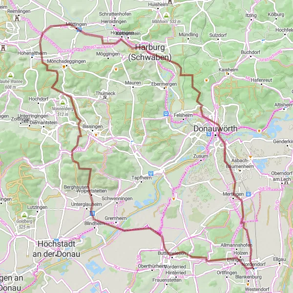 Karten-Miniaturansicht der Radinspiration "Entlang des Donau-Radwegs" in Schwaben, Germany. Erstellt vom Tarmacs.app-Routenplaner für Radtouren