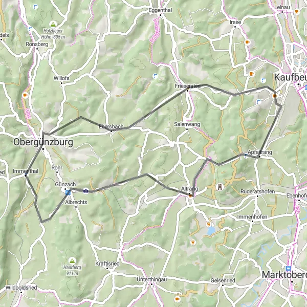 Karten-Miniaturansicht der Radinspiration "Rund um Günzach" in Schwaben, Germany. Erstellt vom Tarmacs.app-Routenplaner für Radtouren