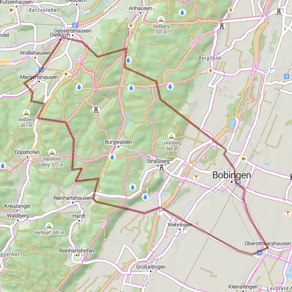 Map miniature of "Gravel Adventure" cycling inspiration in Schwaben, Germany. Generated by Tarmacs.app cycling route planner