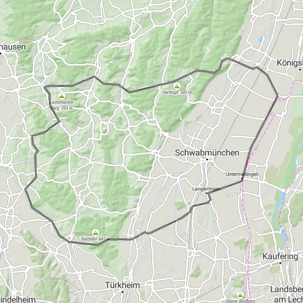 Map miniature of "Untermeitingen to Mickhausen" cycling inspiration in Schwaben, Germany. Generated by Tarmacs.app cycling route planner