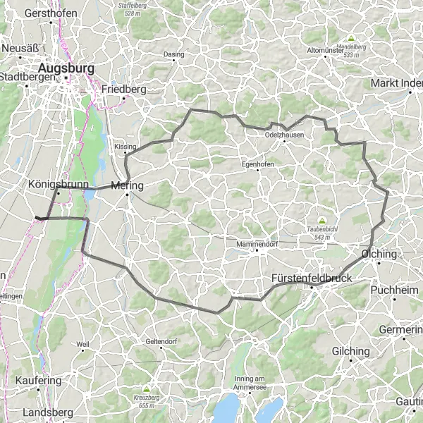 Map miniature of "The Bavarian Adventure" cycling inspiration in Schwaben, Germany. Generated by Tarmacs.app cycling route planner