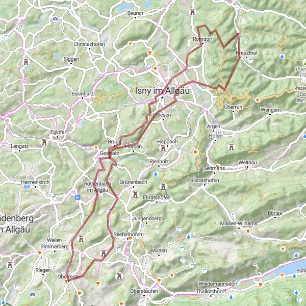 Map miniature of "Scenic Gravel Loop to Hohkopf" cycling inspiration in Schwaben, Germany. Generated by Tarmacs.app cycling route planner