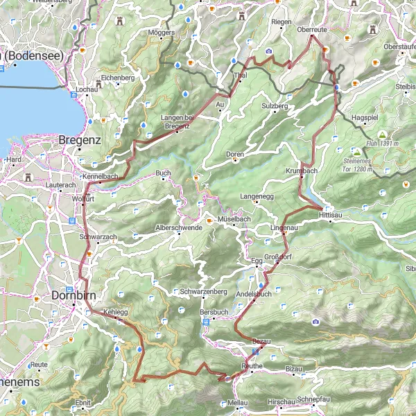Karten-Miniaturansicht der Radinspiration "Gravel-Abenteuer um Oberreute herum" in Schwaben, Germany. Erstellt vom Tarmacs.app-Routenplaner für Radtouren