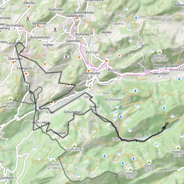 Karten-Miniaturansicht der Radinspiration "Kurze Fahrradtour um Oberreute" in Schwaben, Germany. Erstellt vom Tarmacs.app-Routenplaner für Radtouren