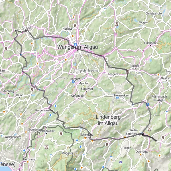 Map miniature of "Alpine Road Explorer" cycling inspiration in Schwaben, Germany. Generated by Tarmacs.app cycling route planner