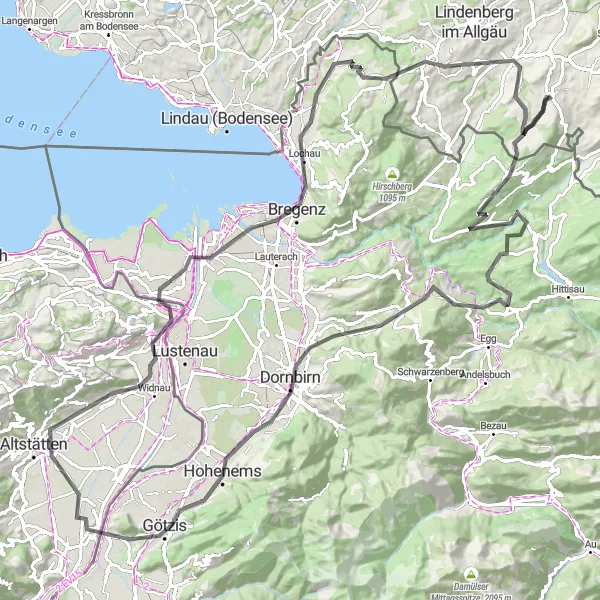 Karten-Miniaturansicht der Radinspiration "Rund um Oberreute und Götzis" in Schwaben, Germany. Erstellt vom Tarmacs.app-Routenplaner für Radtouren