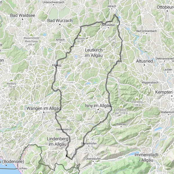 Karten-Miniaturansicht der Radinspiration "Panoramastraßen-Abenteuer" in Schwaben, Germany. Erstellt vom Tarmacs.app-Routenplaner für Radtouren