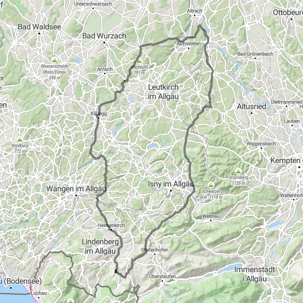 Map miniature of "The Schwaben Challenge" cycling inspiration in Schwaben, Germany. Generated by Tarmacs.app cycling route planner