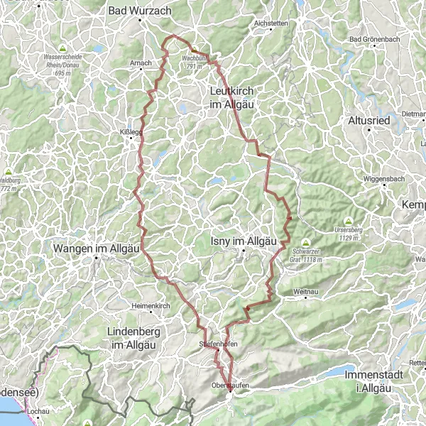 Karten-Miniaturansicht der Radinspiration "Allgäuer Naturerlebnis" in Schwaben, Germany. Erstellt vom Tarmacs.app-Routenplaner für Radtouren